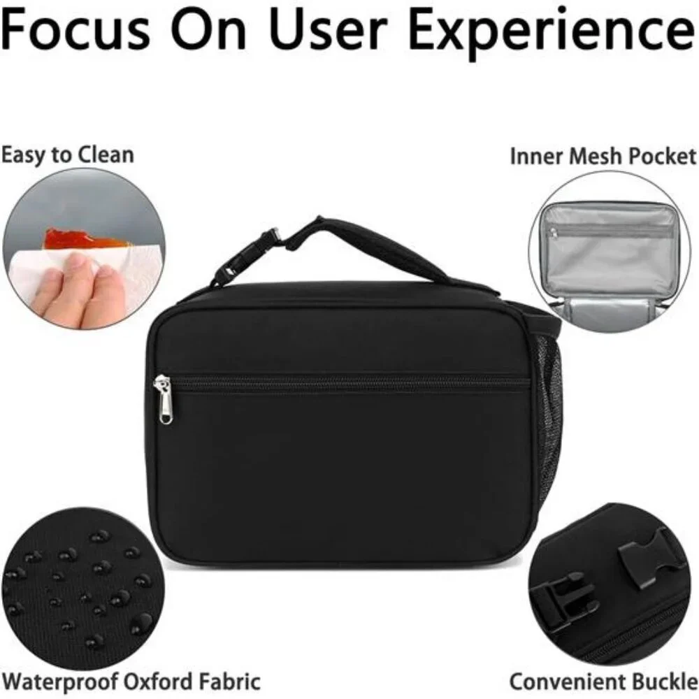 Black Insulated Lunch Box Bag for Kids Adults School Work Picnic Travel Cooler